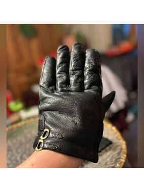 🇮🇹 Vintage Vintage Italian Leather Driving Gloves – Black & Gold-Tone• Old Money